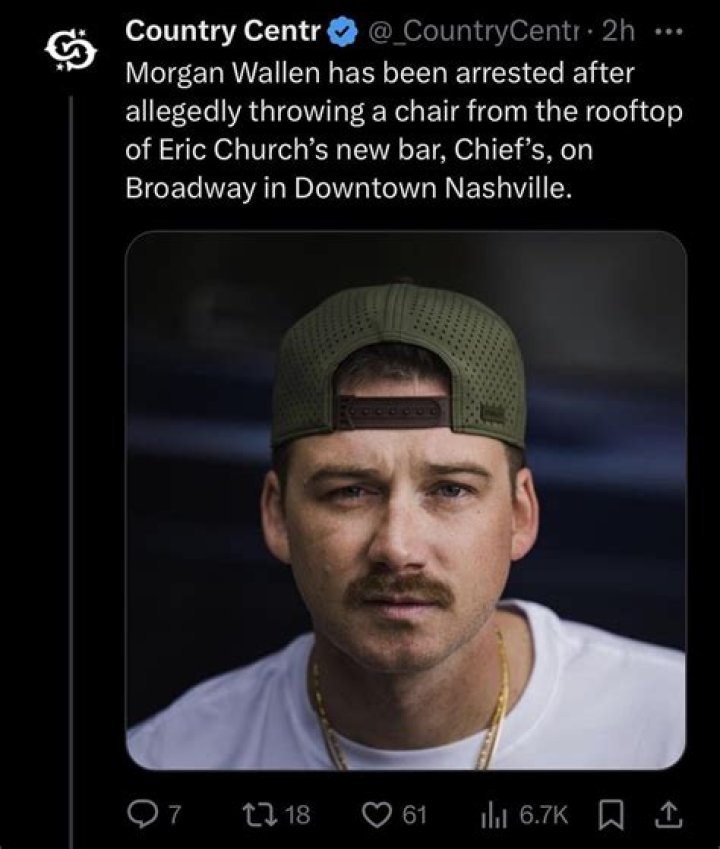 Morgan Wallen Arrested After Allegedly Tossing Chair From Roof of Nashville Bar